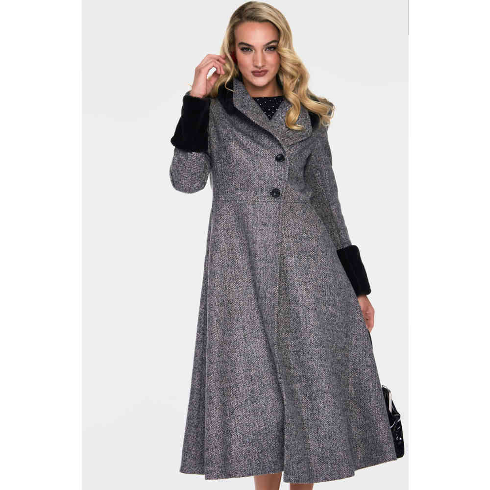 Voodoo Vixen - Erin Grey Faux Fur Trim Winter coat - Grey